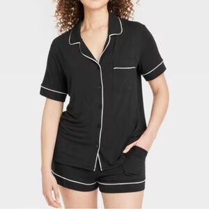 New Women's Cloud Knit Short Sleeve Notch Collar Shirt and Shorts Pajama Set